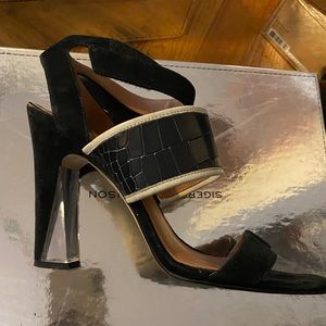 Block lucite suede heeled sandal
